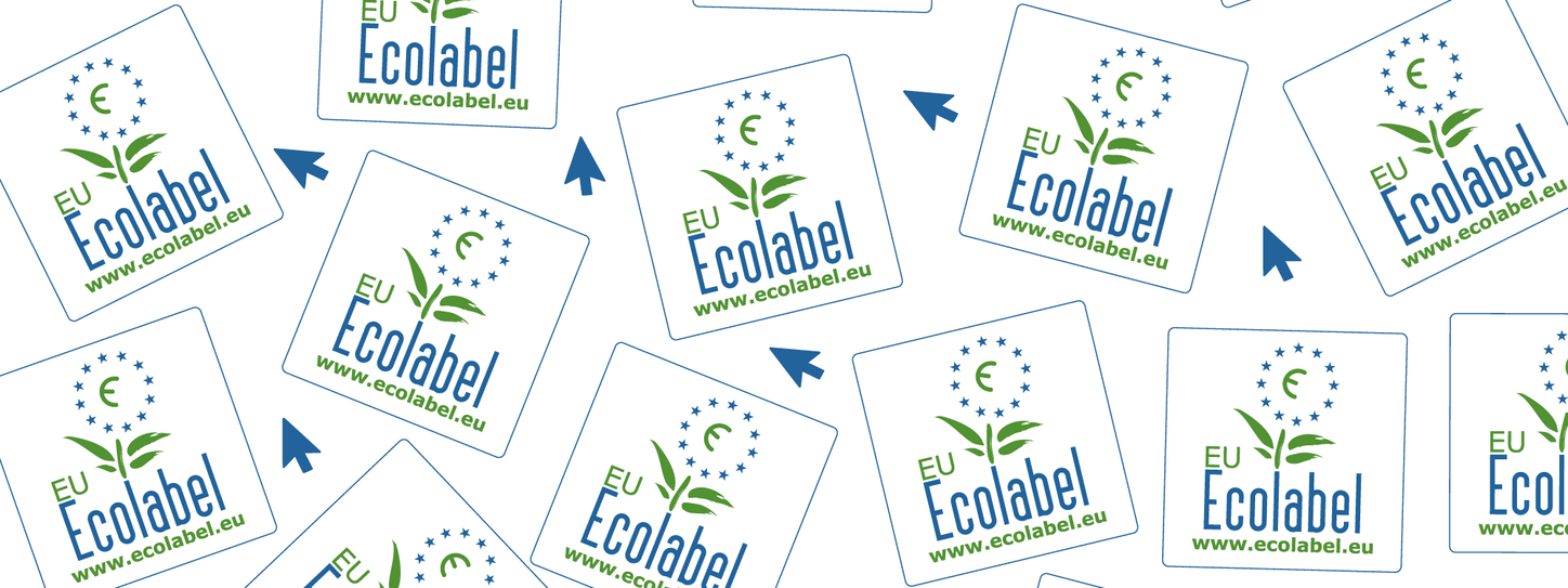 Wallpaper med EU Ecolabels logoer på hvid baggrund